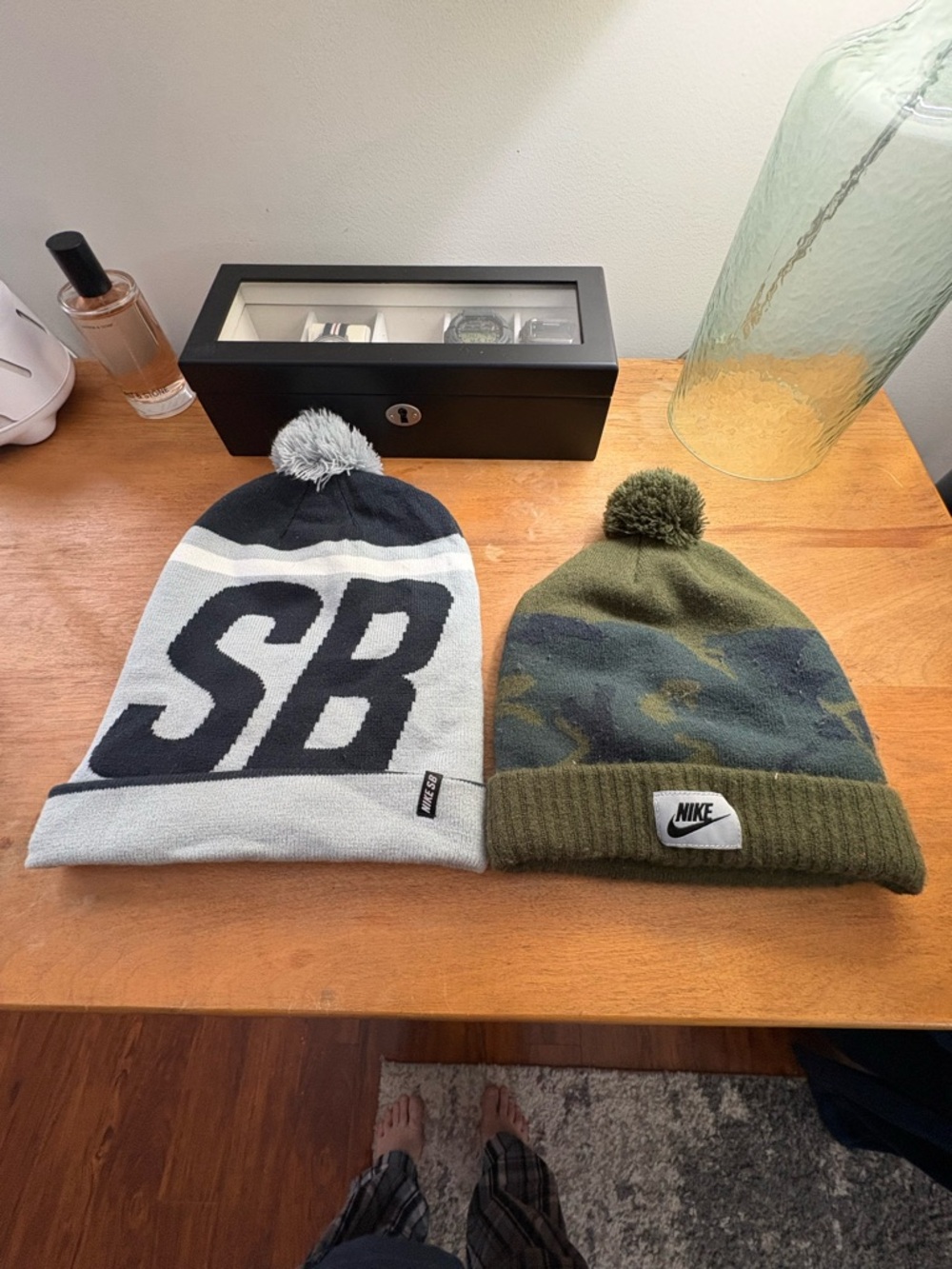 Nike Olive Camo Pom Beanie & Gray SB Knit Pom Hat - Two Pack